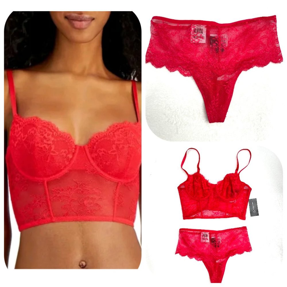 NWT INC *NWT* Red Lace bustier and Thong Panty Set S